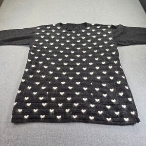 Roman Heart Print Knit Sweater Women16 Charcoal White Long Sleeve Pockets